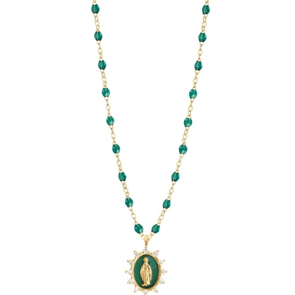 Gigi Clozeau Jewelry - Gigi Clozeau Emerald Beaded Necklace with Diamond Madone Supreme Pendent